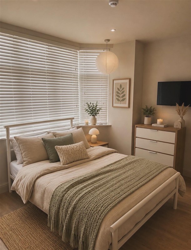Bedroom with upholstered bed