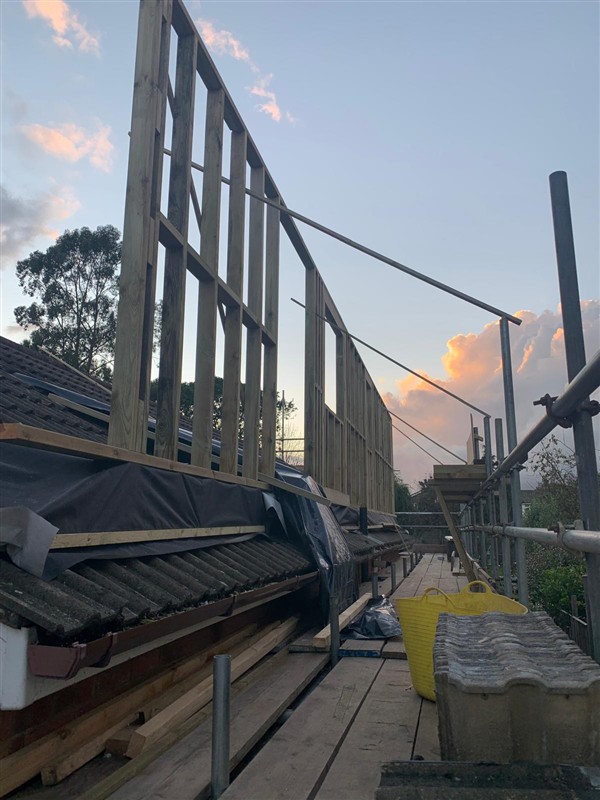 Roof framing during construction