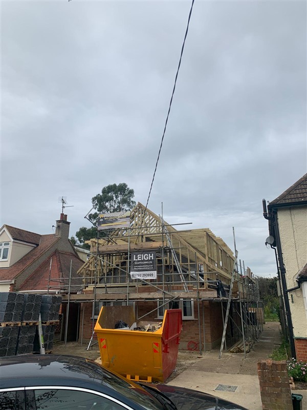 Scaffolding around a house renovation