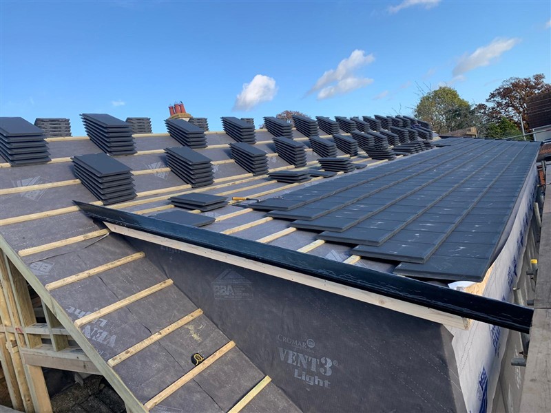 Roof tiles during installation