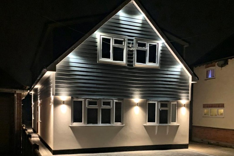 Illuminated house exterior at night