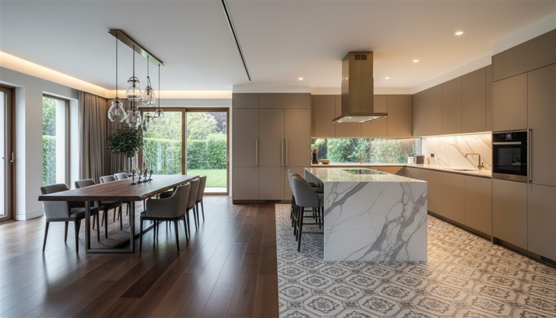Kitchen island and dining area