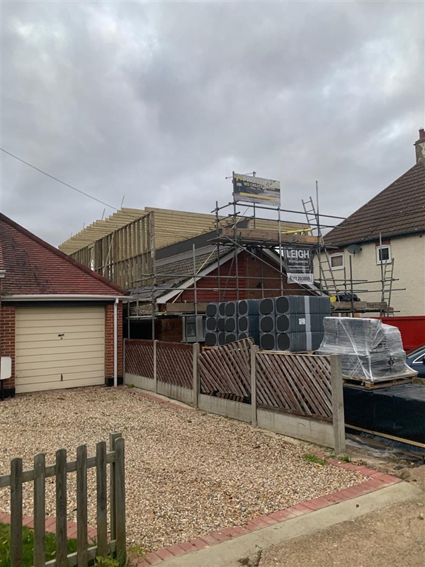 House and scaffolding during renovation