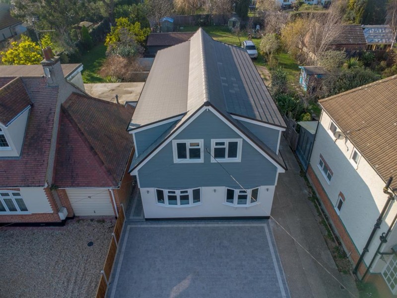 Aerial view of the house and driveway