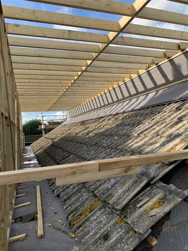 Roof timbers during construction