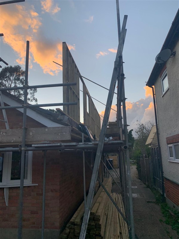 Roof framing at sunset