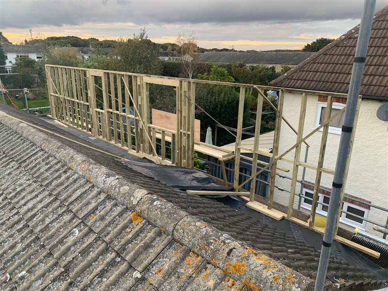Timber framework along the roof