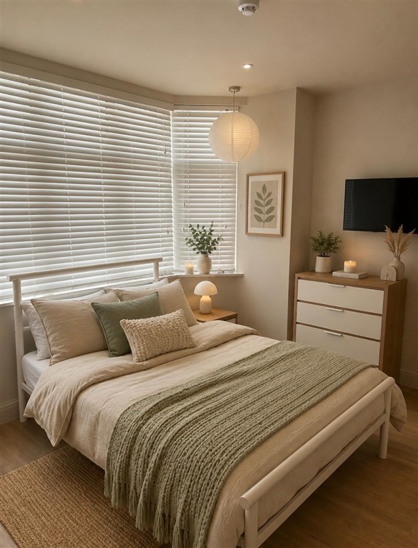 Bedroom with neutral finishes