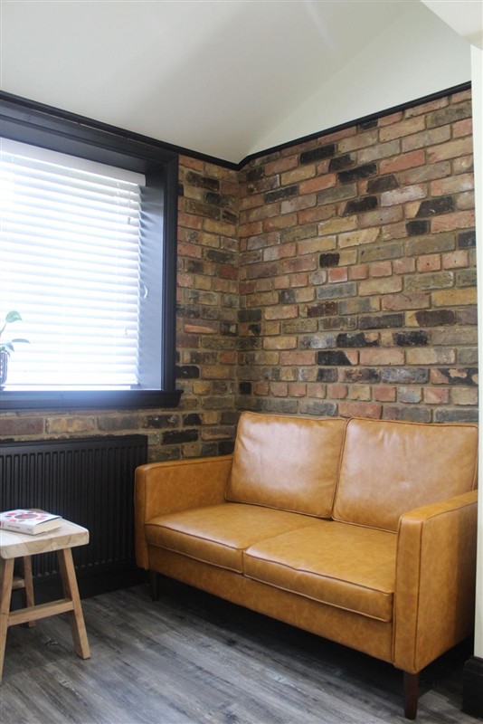 Exposed brick seating area