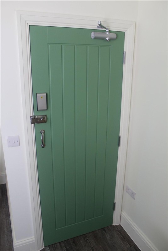 Green entrance door